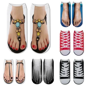 Creative Novelty Flip Flop Print Socks Funny 3D Pattern Socks Kawaii Personalized Cotton Low-Cut Ankle Women Socks Gifts