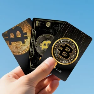 Bitcoin Pattern PVC Stickers for Credit Cards, Debit Cards, Transit Cards, Room Keys, and Skin Decals.